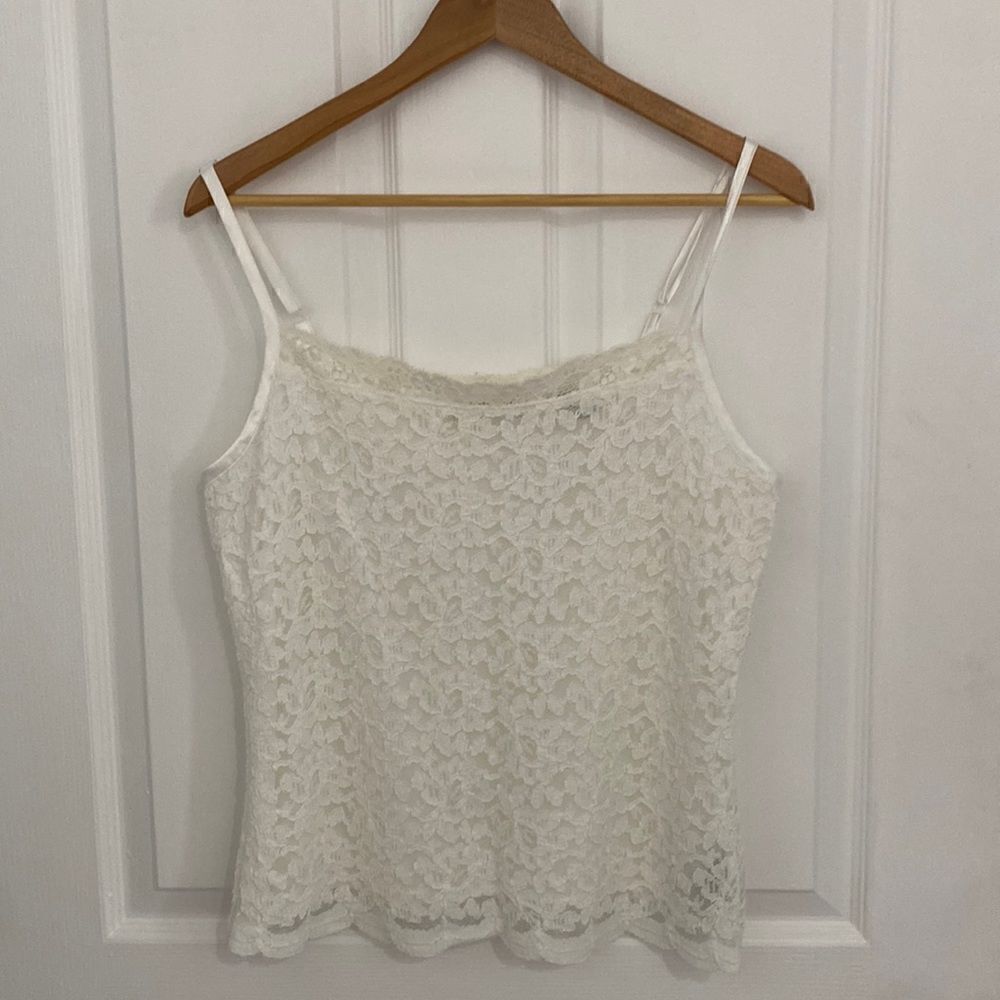 Vintage Liz Claboirne Cream‎ Lace Lined Tank Top Womens Size XL